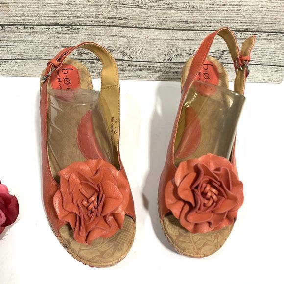 Born Concept Leather Coral Flower Wedged Sandals Size 10 Women’s - Picture 2 of 12